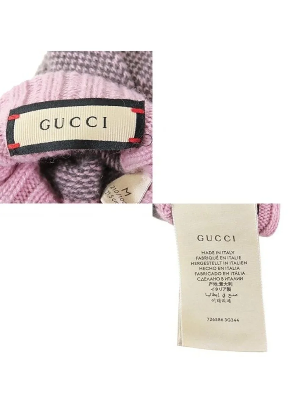 Gucci Fingerless Gloves Pink Gray Cashmere GG Logo
